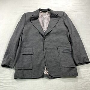 VINTAGE Cricketeer Blazer Mens 44R Gray Double Knit Polyester Sport Coat Jacket